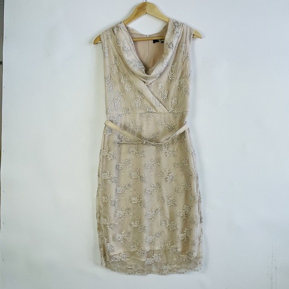 Eva Franco Dresses & Skirts - Eva Franco Women 10 Blush Dress Mesh Silver Floral Sheath Garden‎ Party Romantic